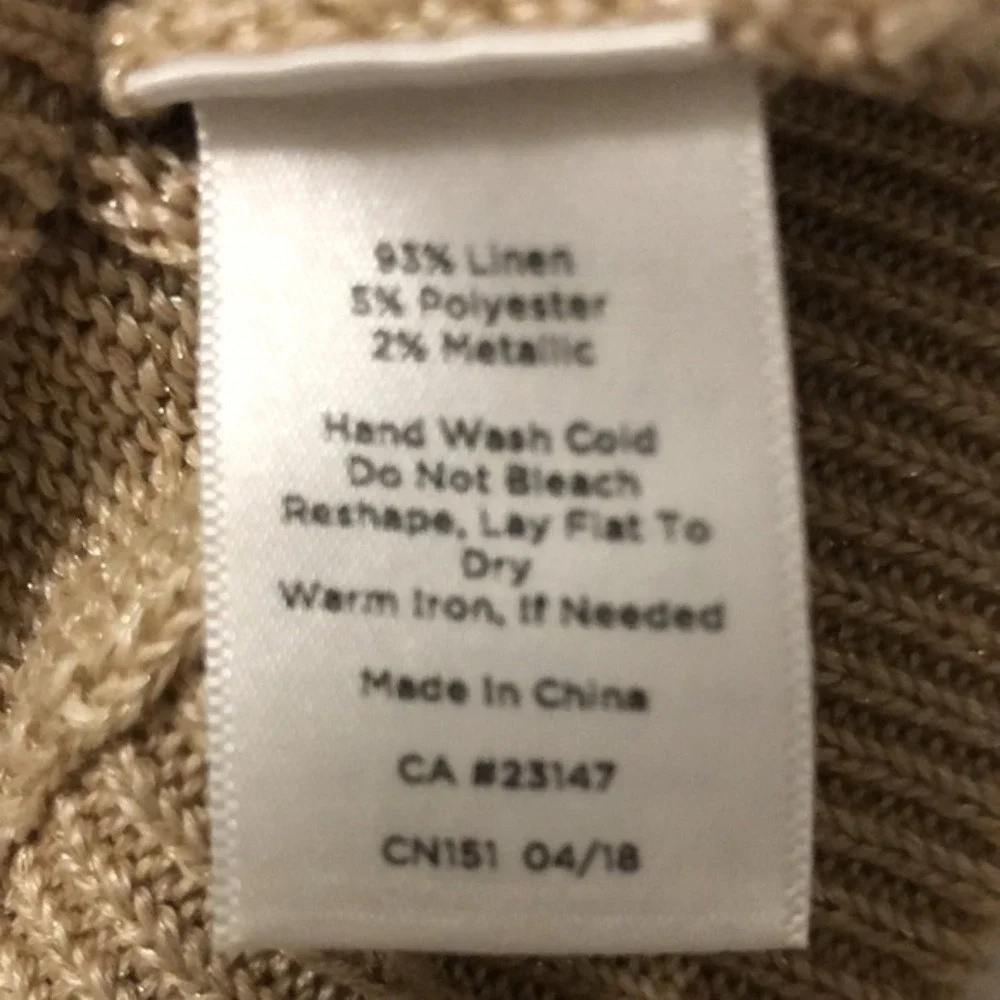 J.Crew Linen Blend Metallic Shimmer‎ Knit V-Back Sweater Gold Women's Medium